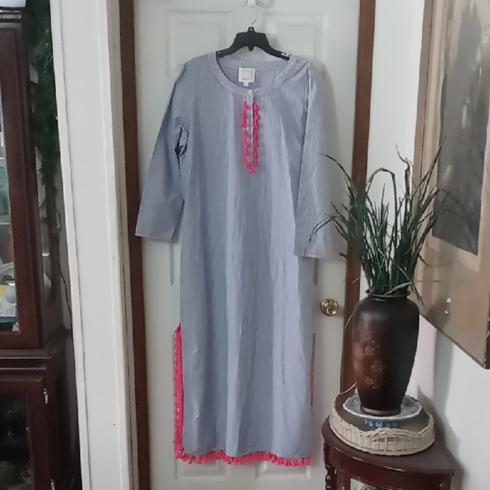 Sail to Sable Gray and Pink 3/4 Sleeve Casual Dress